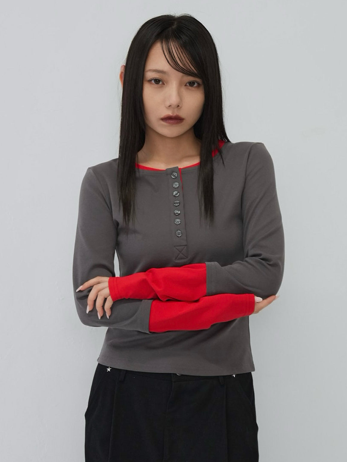 half button bicolor tops #3