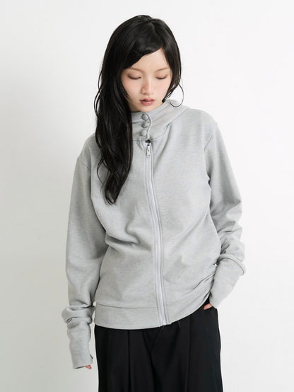 fleece zip button hood tops