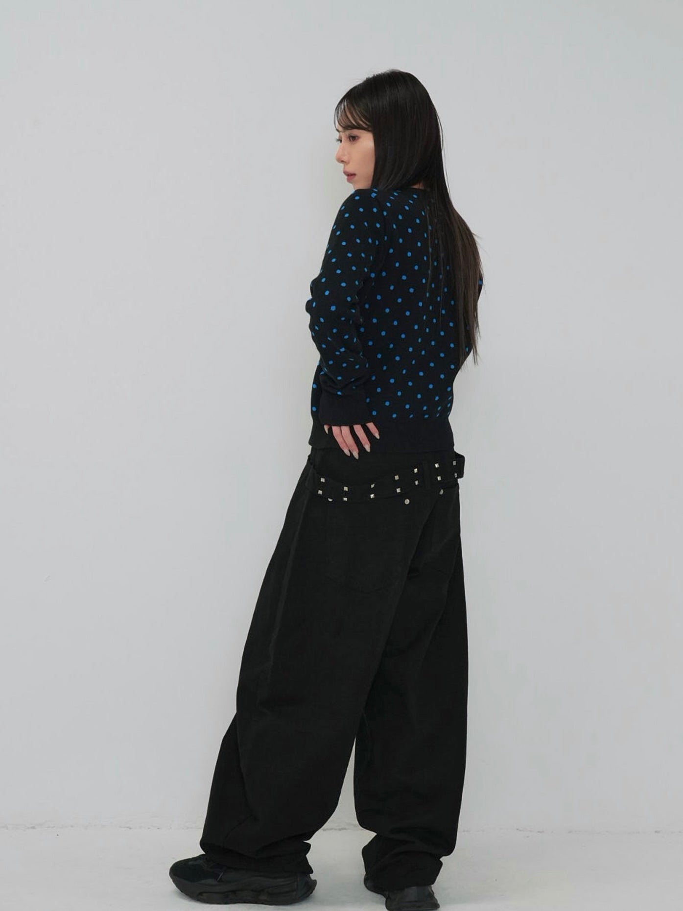 back belt detail wide pants