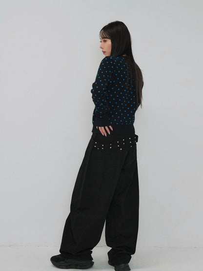 back belt detail wide pants