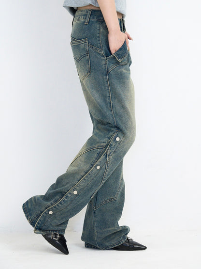 wide slit bootcut denim pants