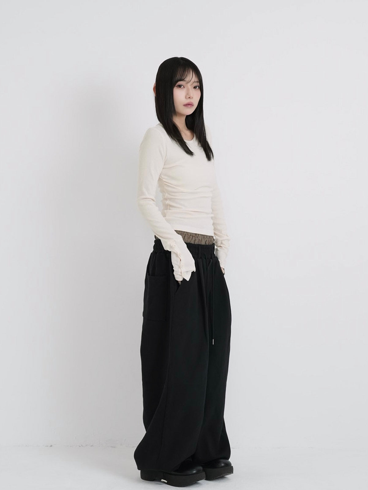 double layered wide pants