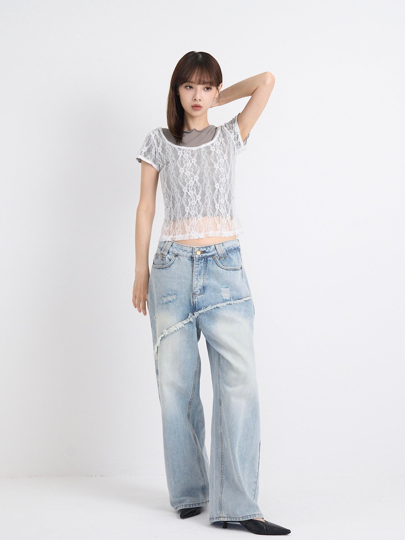 デニム+ジーンズ 00s Curved Panel Wave Wide Denim PNT Y2K curved panel denim pants – enewdnina