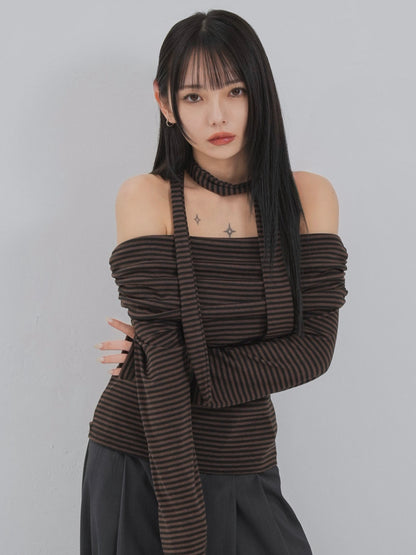 border offshoulder scarf tops