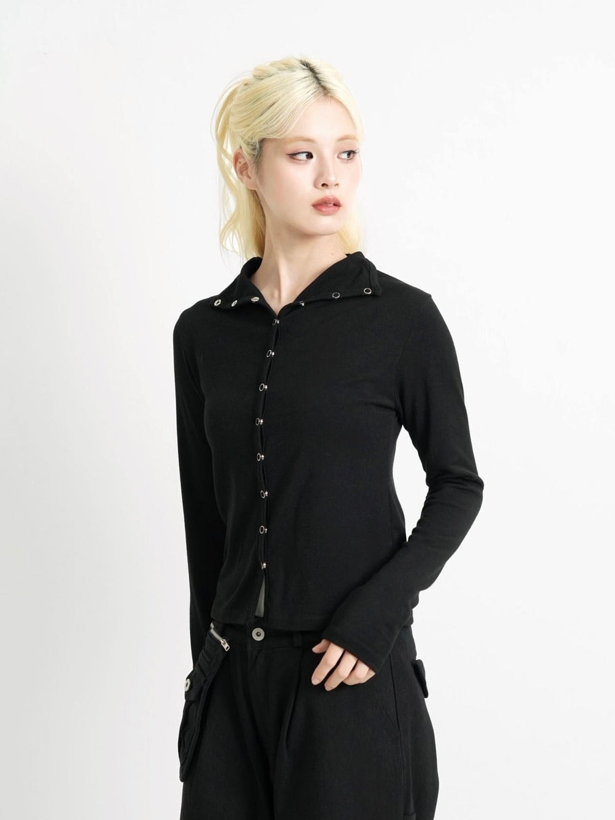 high neck fitted cardigan