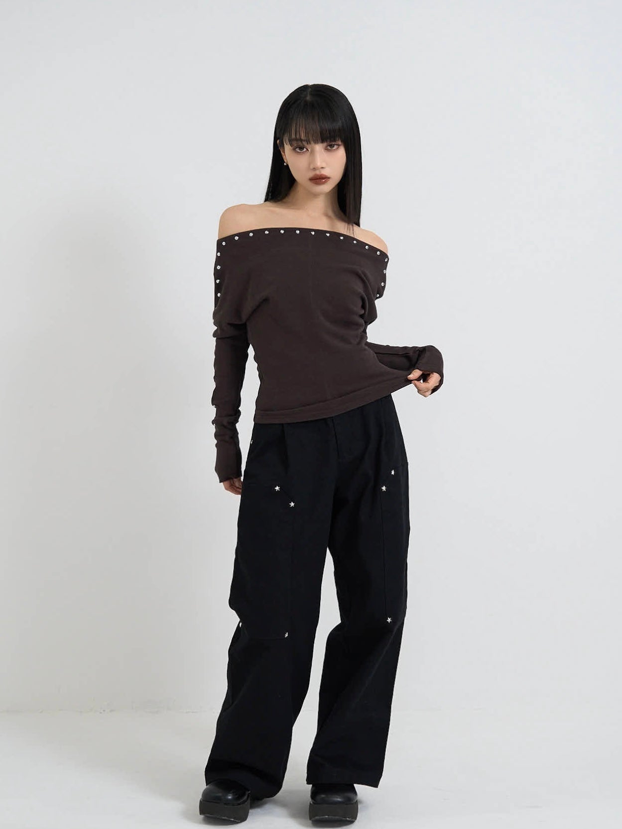 mini studs wide pants｜ミニスタッズワイドパンツ｜大人ガーリー