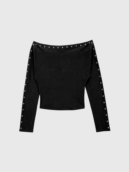 studs detail off shoulder tops