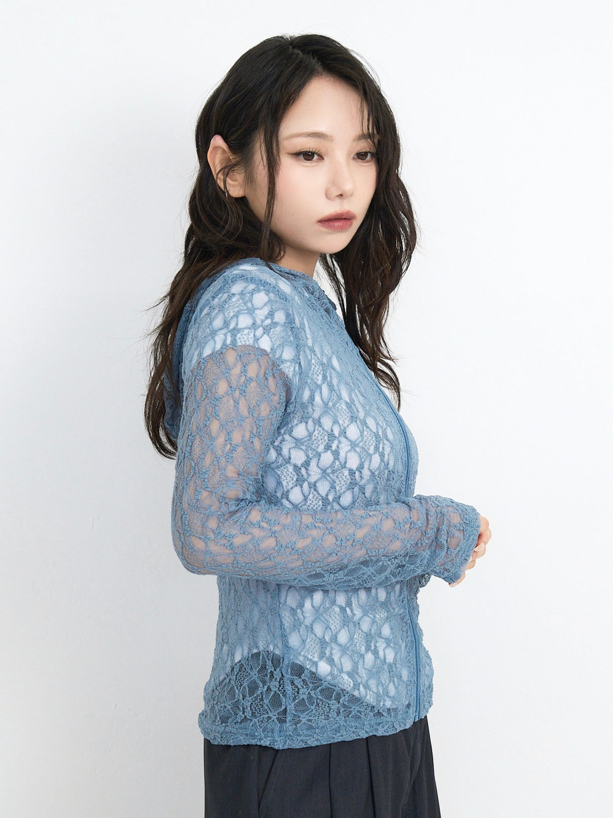 lace zip up tops