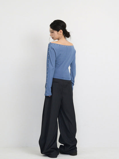 studs detail off shoulder tops