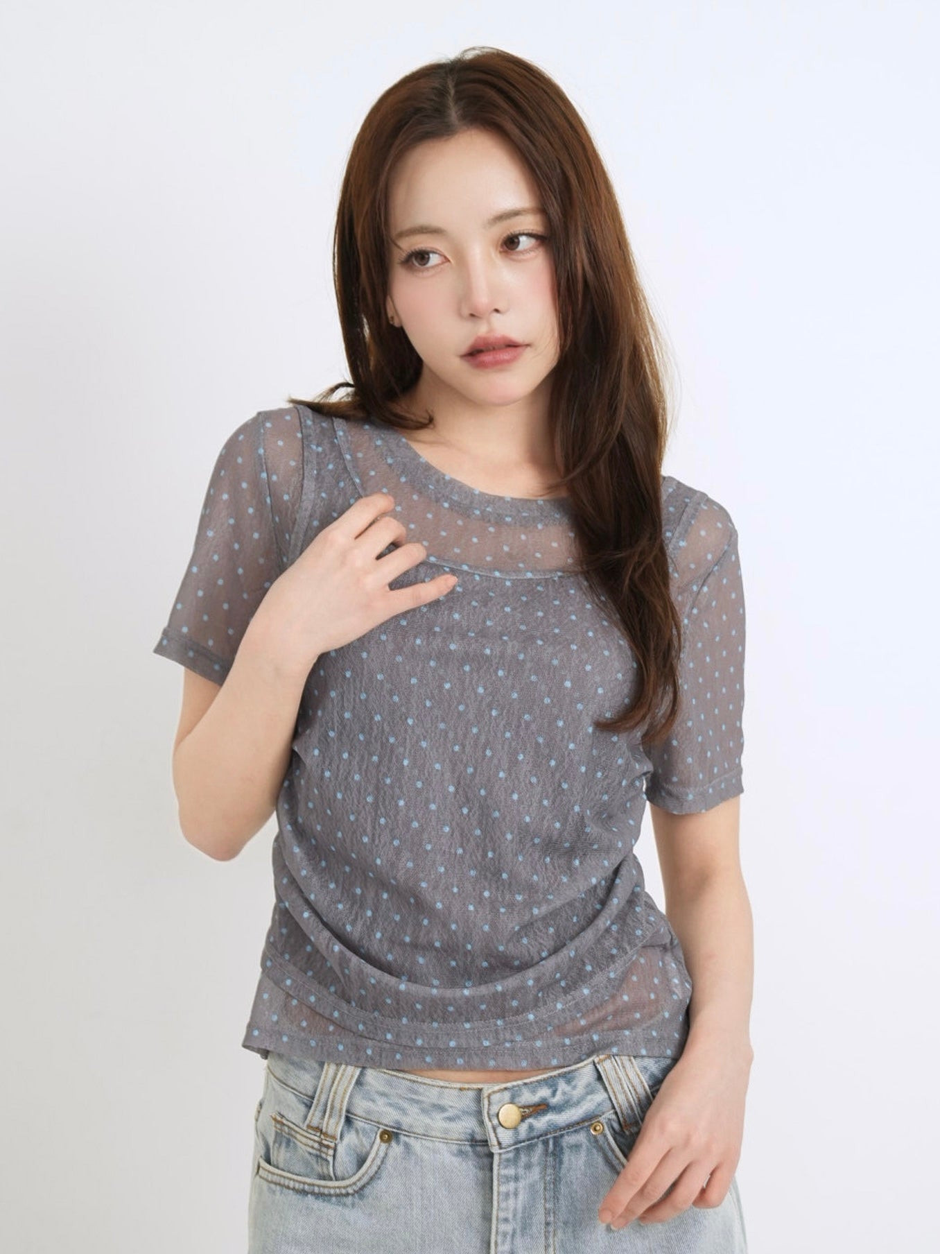 double layered dot sheer tops
