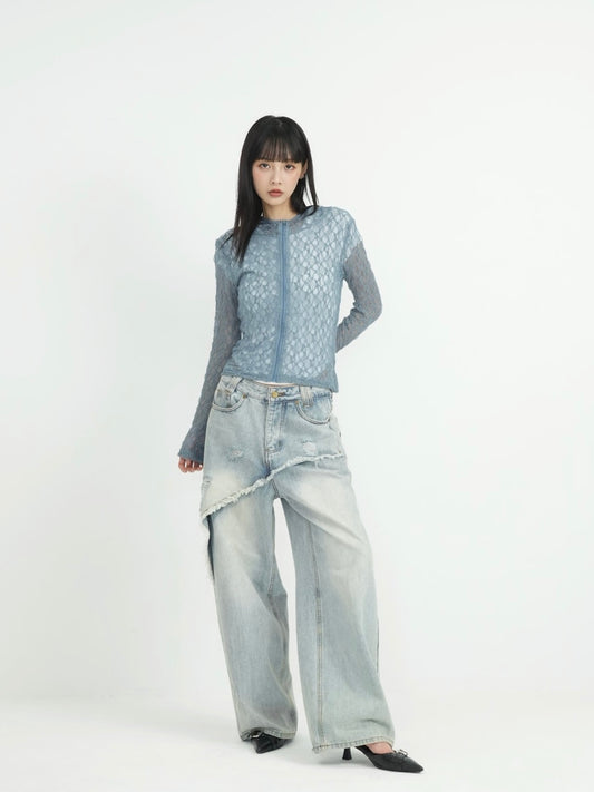 lace zip up tops