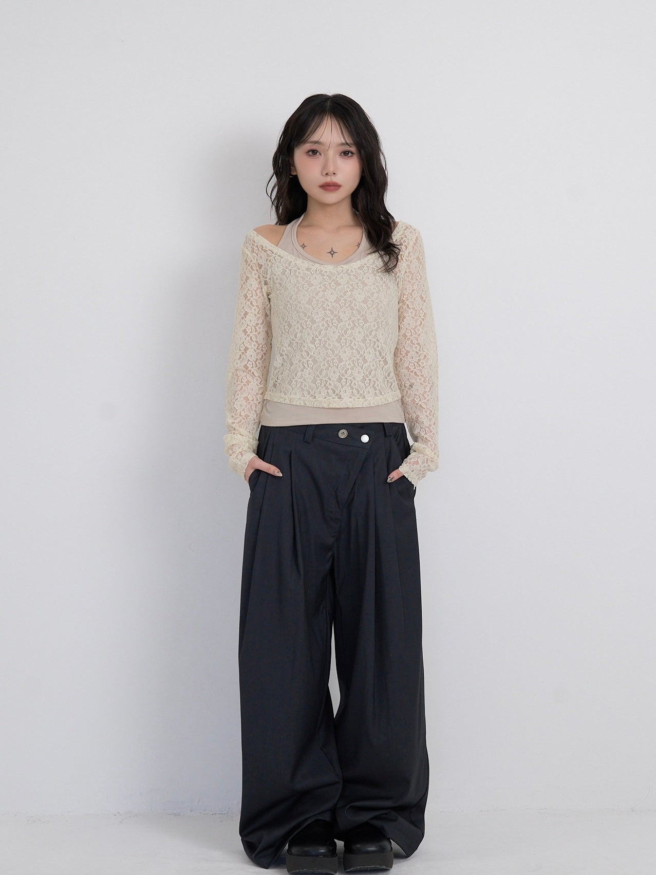layered belt wide pants