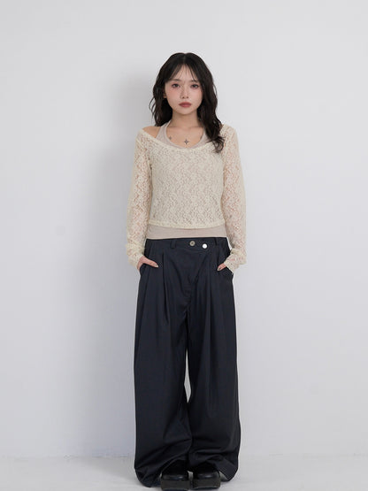 layered belt wide pants