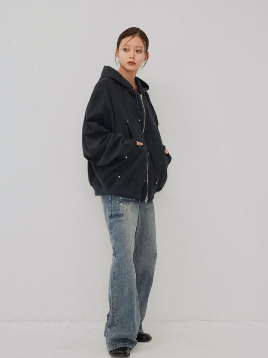 over pocket zip up hoodie