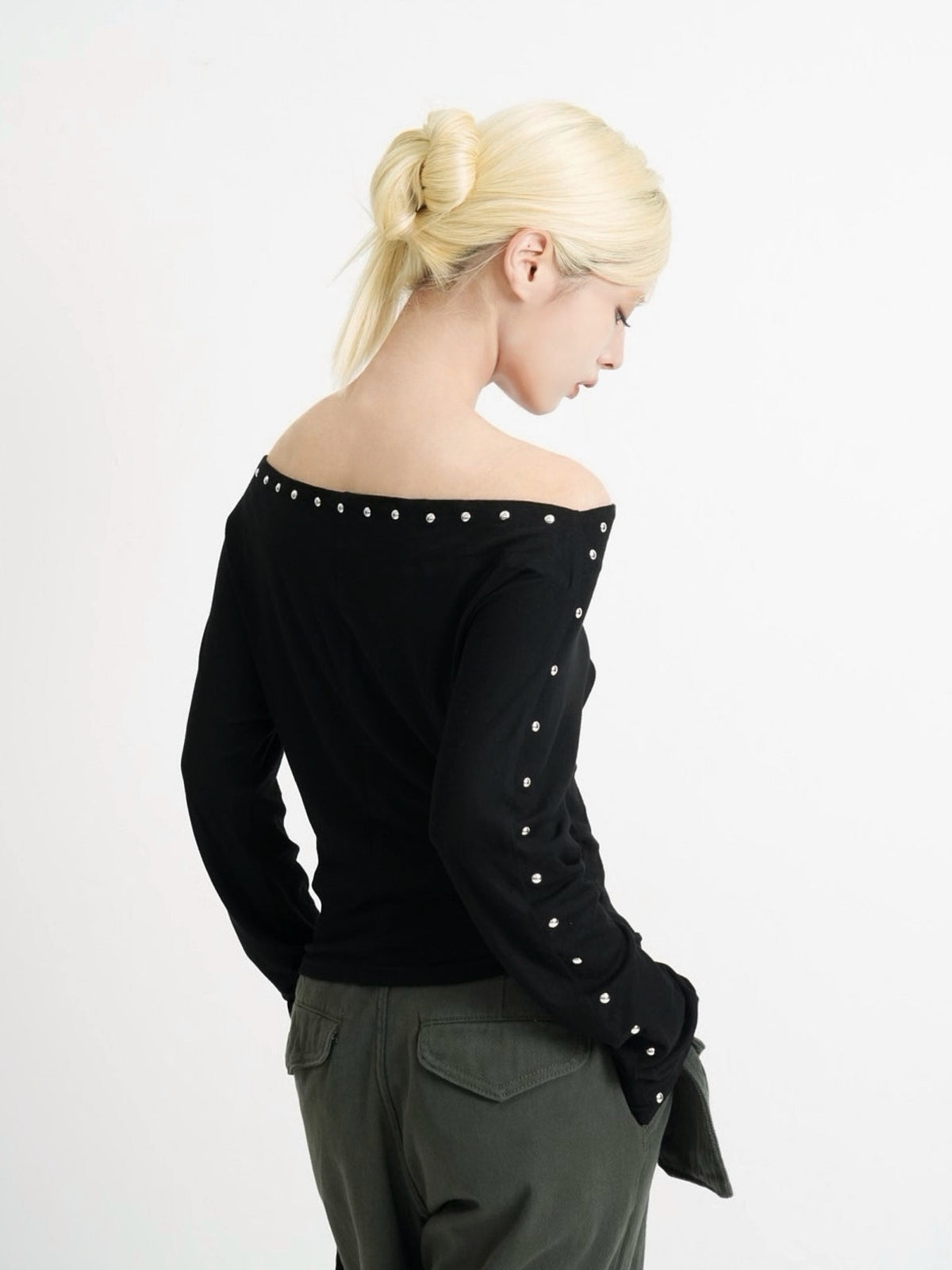 studs detail off shoulder tops