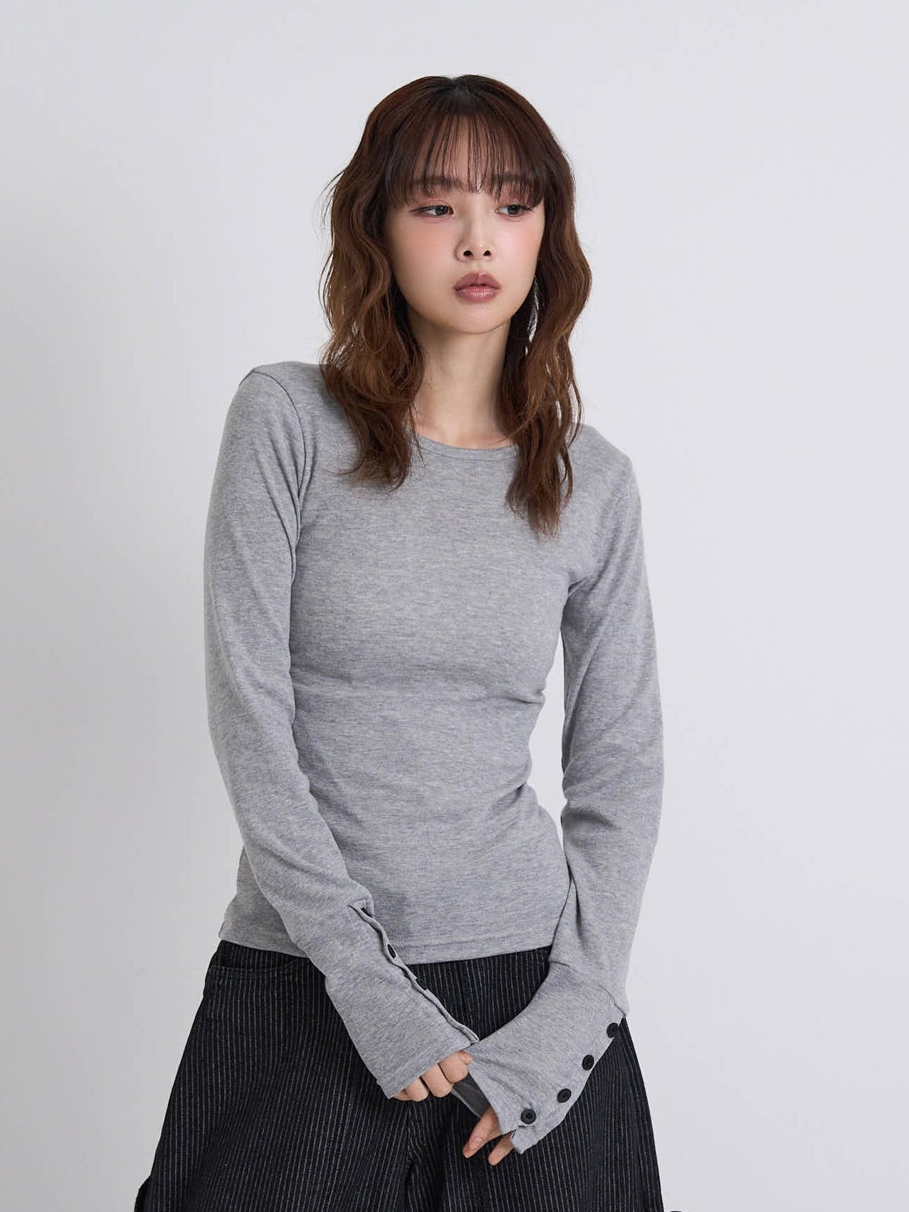 round neck button sleeve tops