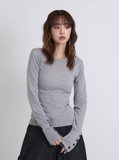round neck button sleeve tops