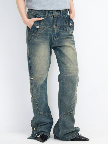 wide slit bootcut denim pants