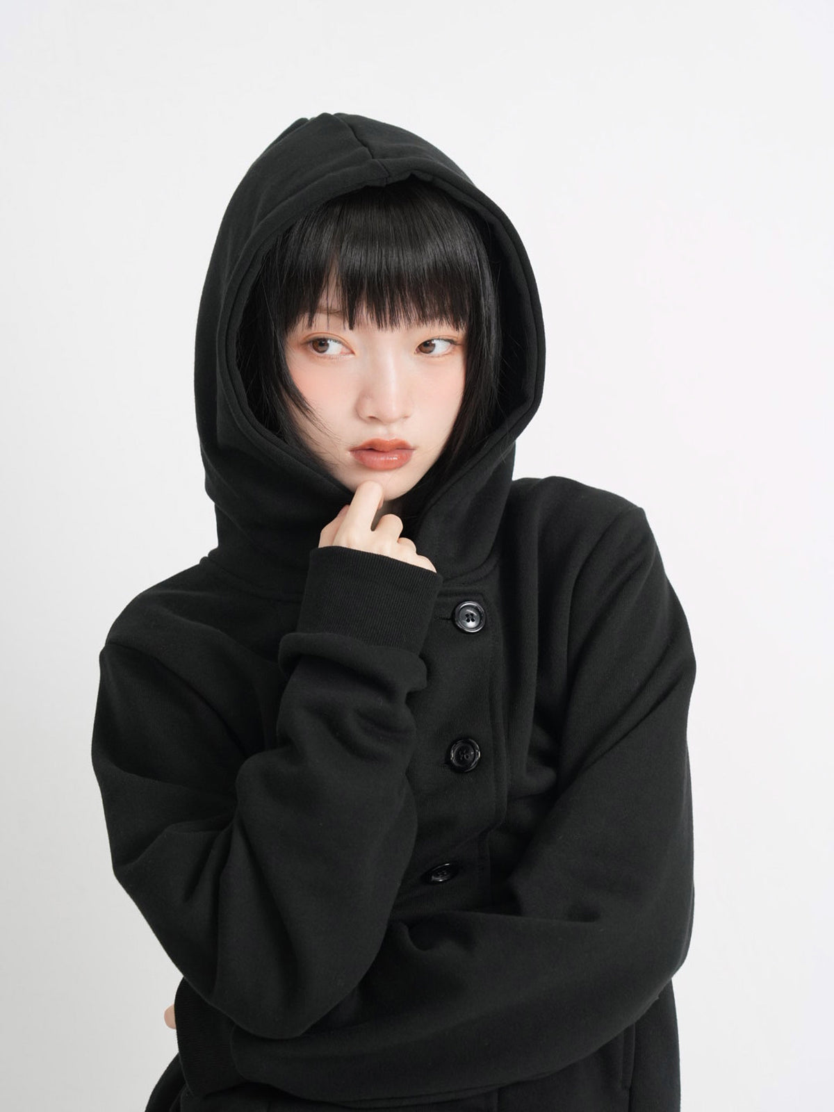 button front hooded jacket