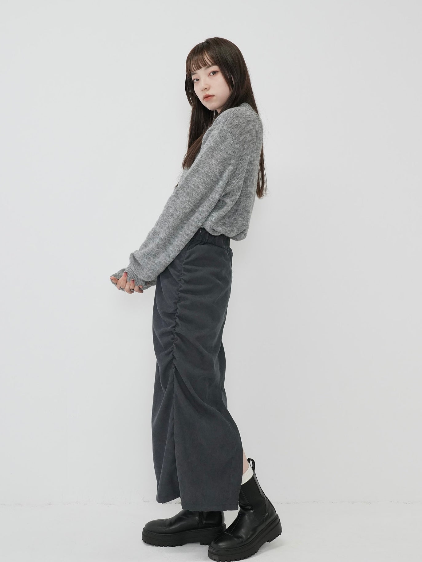 corduroy side gather skirt