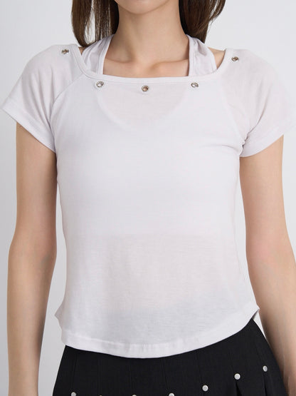 eyelet halter layered tops