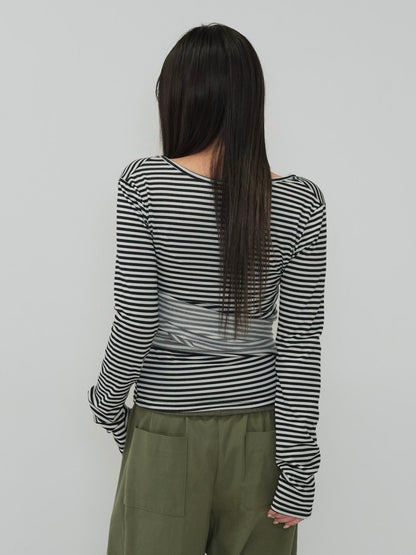 stripe waist wrap tops