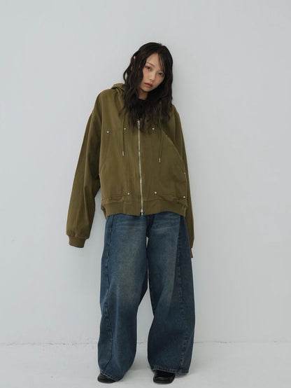 over pocket zip up hoodie