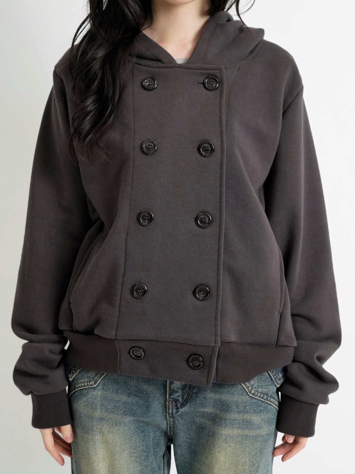 button front hooded jacket