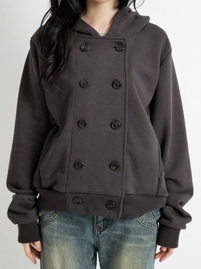 button front hooded jacket