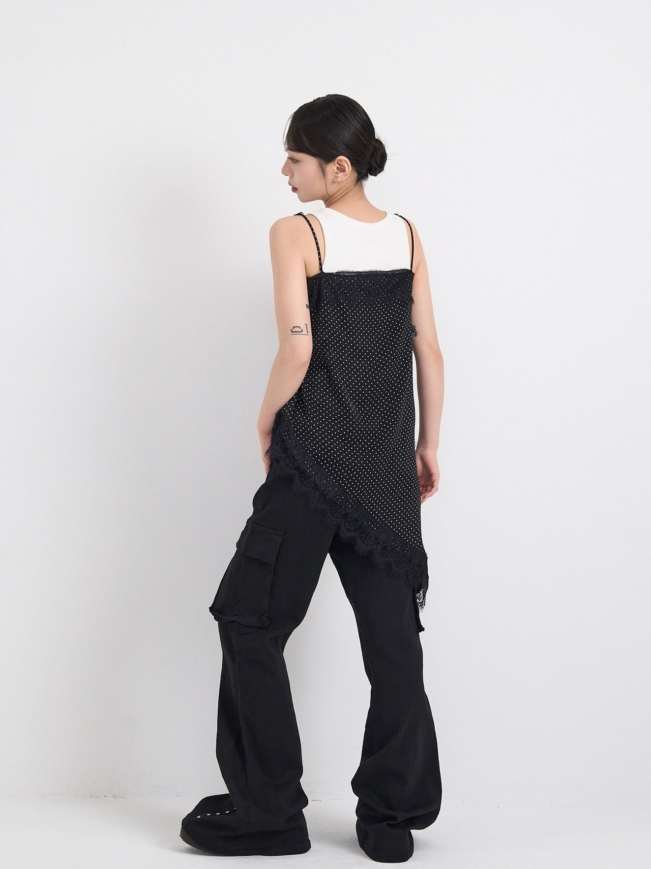 dot lace slip dress