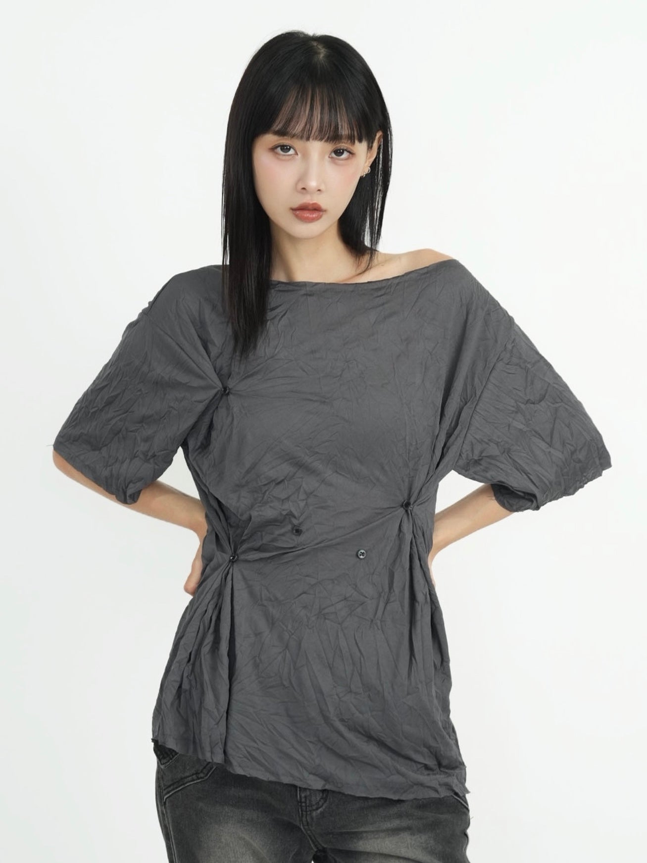 wrinkle adjustable button tops