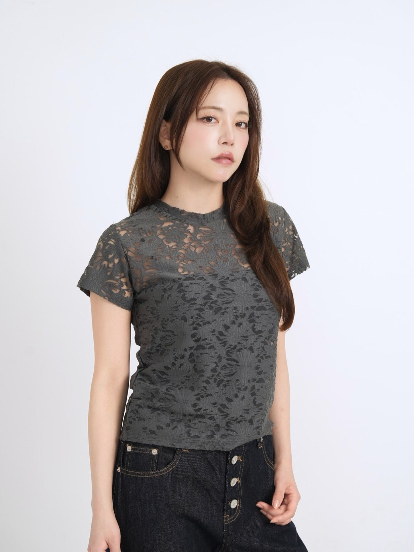 sheer flower lace tops