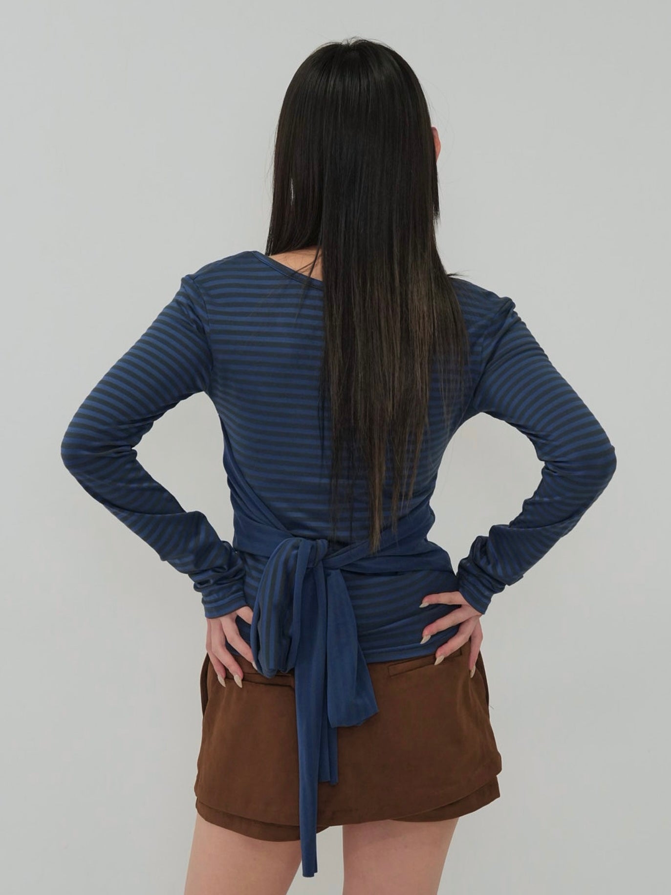 stripe waist wrap tops