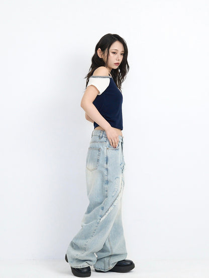 contrast one shoulder tops