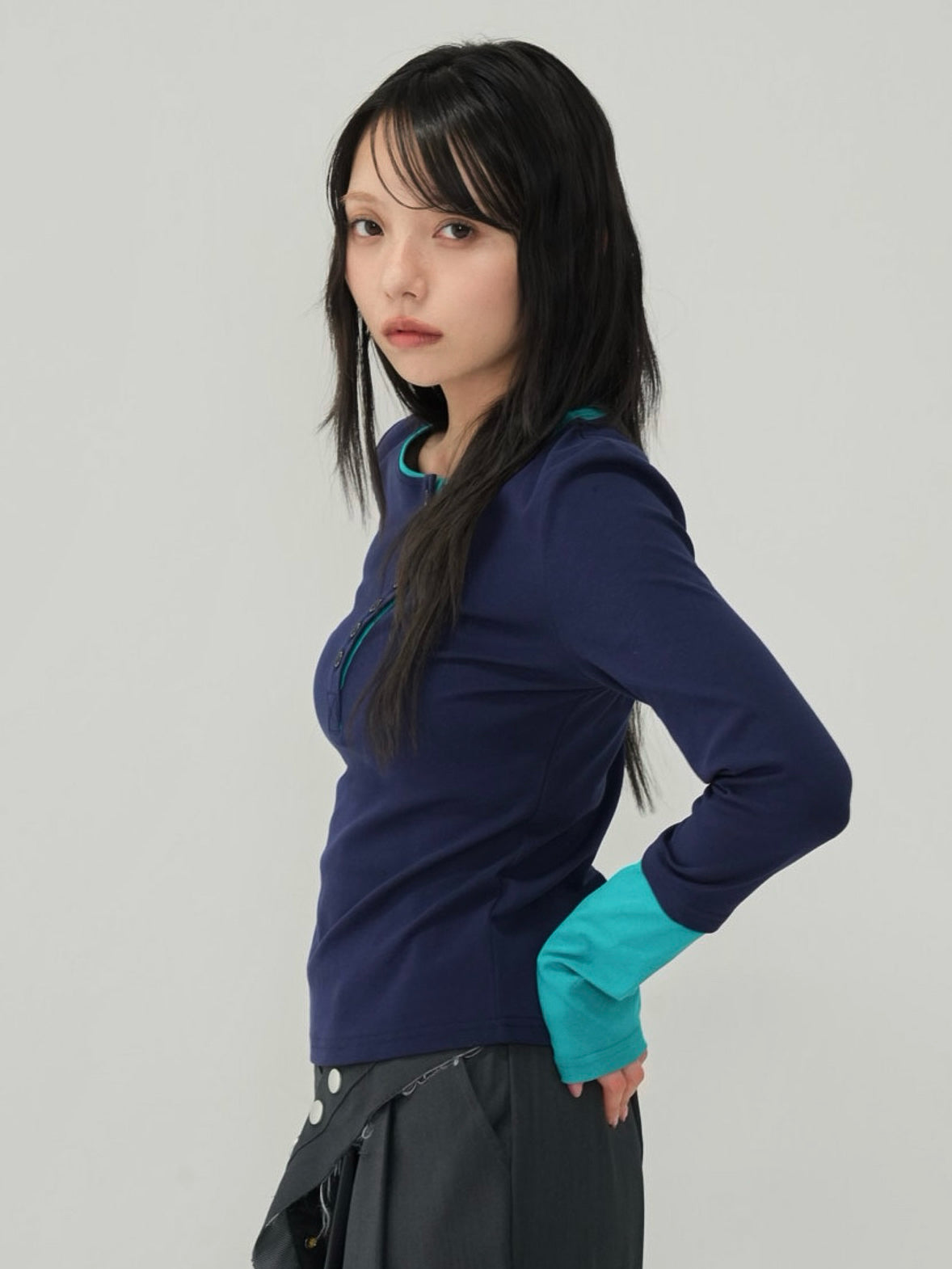 half button bicolor tops #3