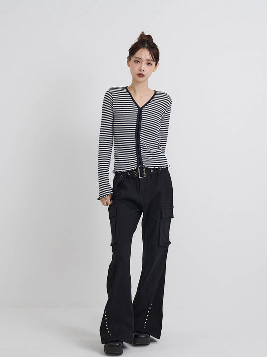 belt stud bootcut pants