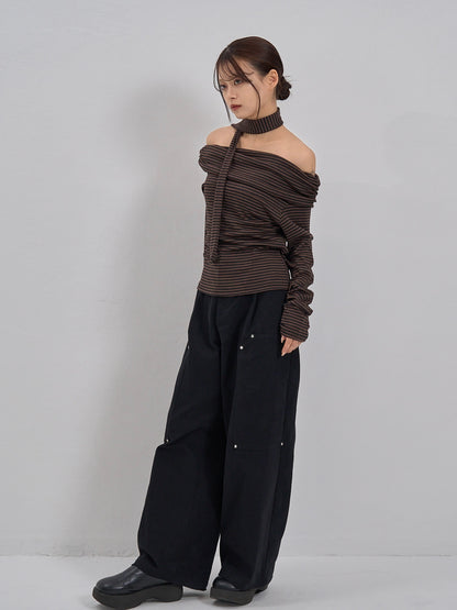 border offshoulder scarf tops