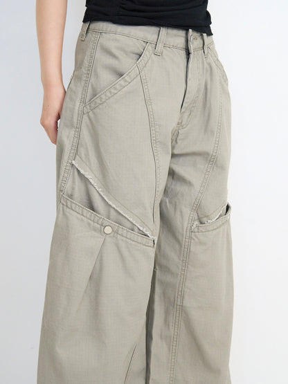 ‫low rise cargo pocket wide pants ‬