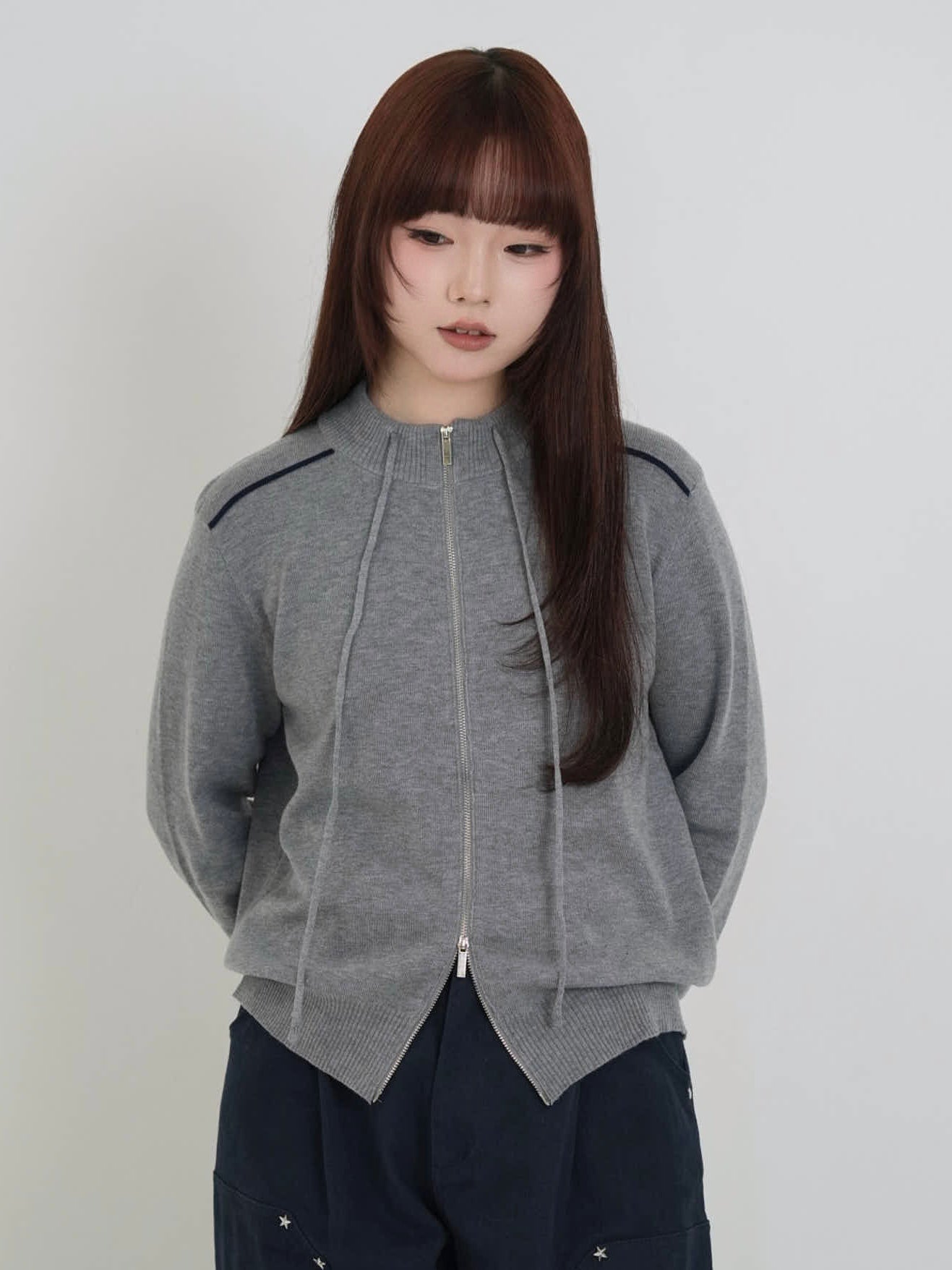 w zip line knit tops