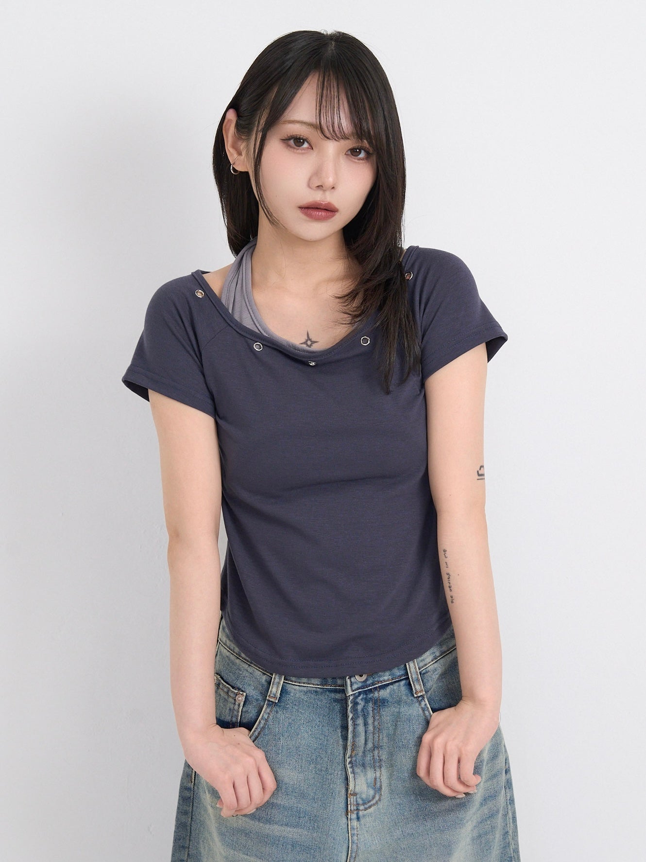 eyelet halter layered tops