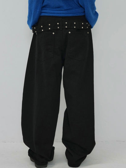 back belt detail wide pants