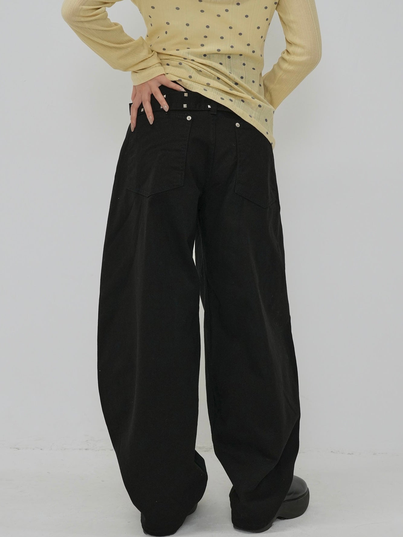 back belt detail wide pants