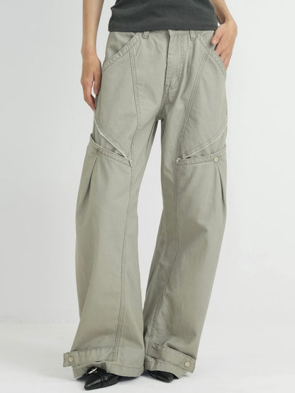 ‫low rise cargo pocket wide pants ‬