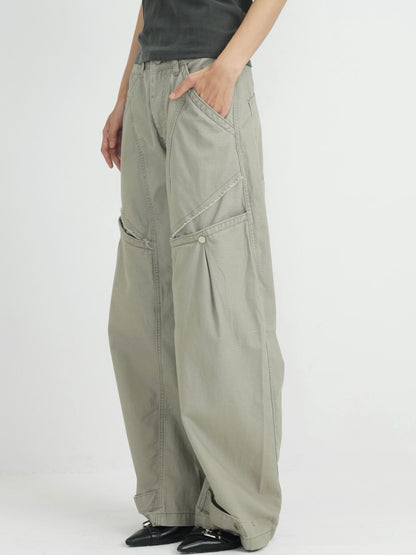 ‫low rise cargo pocket wide pants ‬