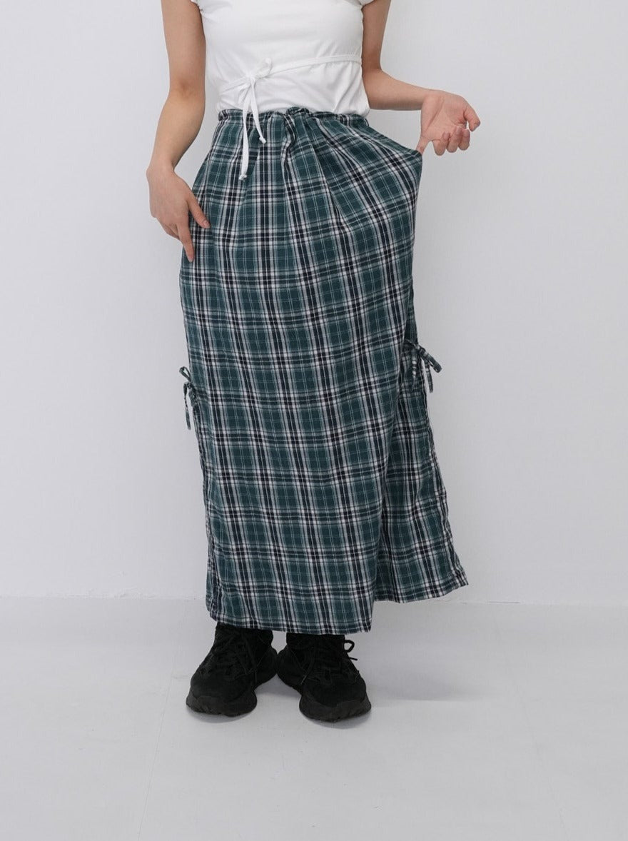 drawstring check skirt