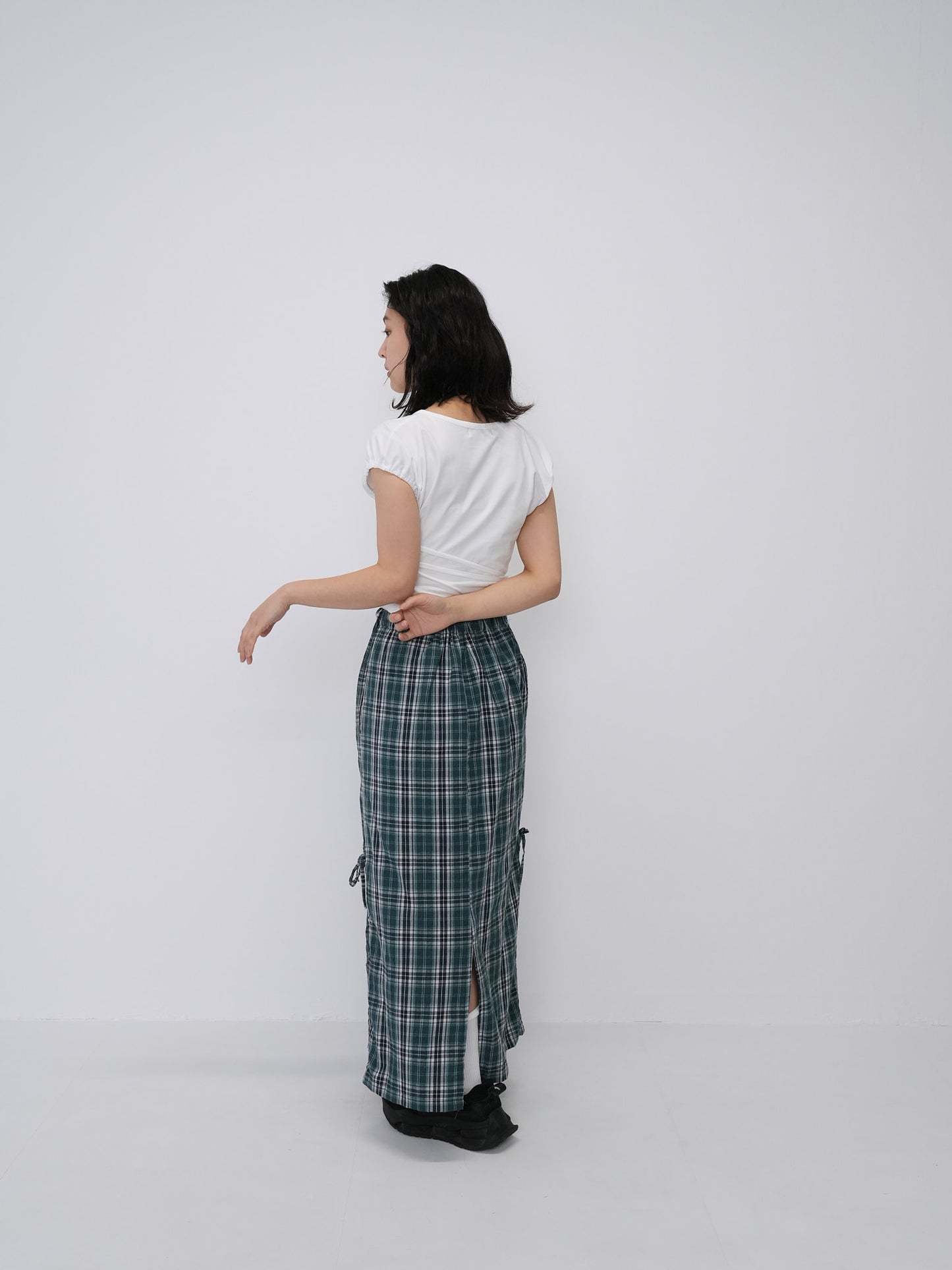 drawstring check skirt