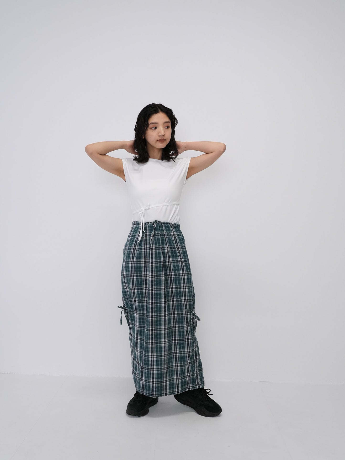 drawstring check skirt