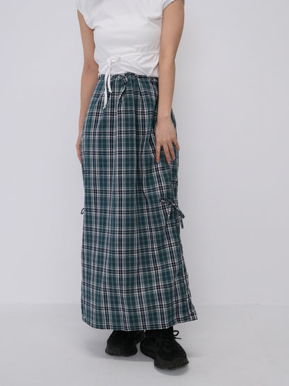 drawstring check skirt