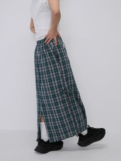 drawstring check skirt