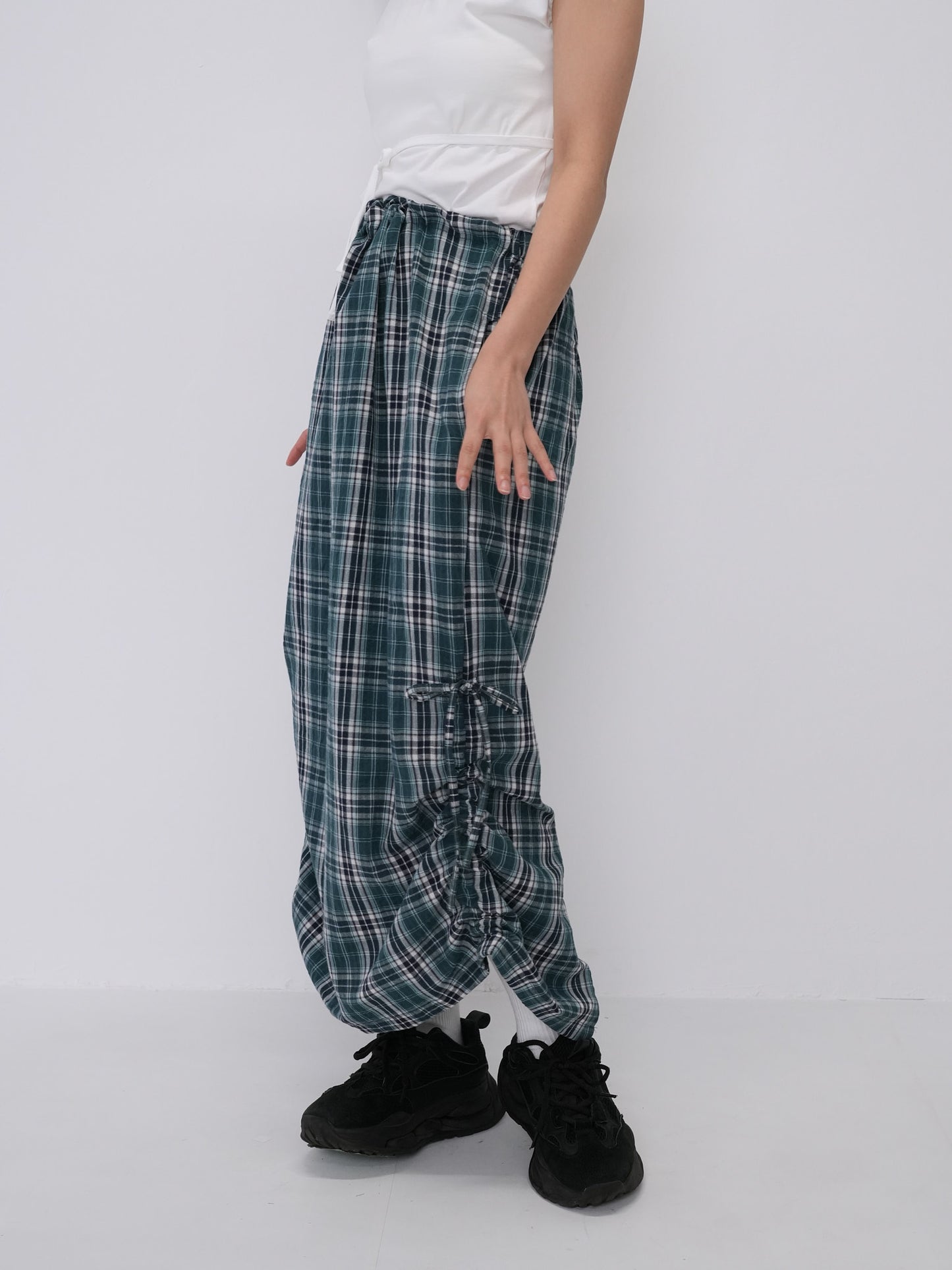 drawstring check skirt